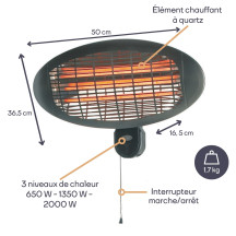 Chauffage de terrasse - à suspendre - 2000 W