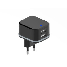 CHARGEUR COMPACT AVEC 2 CONNEXIONS USB - 5 V - 4.8 A max. - 24 W. max. - NOIR
