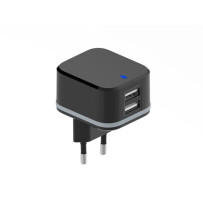 CHARGEUR COMPACT AVEC 2 CONNEXIONS USB - 5 V - 4.8 A max. - 24 W. max. - NOIR
