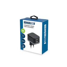 CHARGEUR COMPACT AVEC 2 CONNEXIONS USB - 5 V - 4.8 A max. - 24 W. max. - NOIR