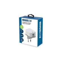 CHARGEUR COMPACT AVEC 2 CONNEXIONS USB - 5 V - 4.8 A max. - 24 W. max. - BLANC