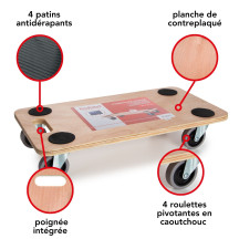 TRANSPORTEUR DE MEUBLES - 56 x 30 cm - CHARGE MAX. 150 kg