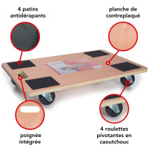 TRANSPORTEUR DE MEUBLES - 650 x 400 mm - CHARGE MAX. 400 kg