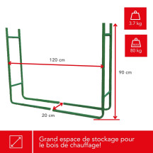 RANGE-BÛCHES - CHARGE MAX. 80 kg - 120 x 20 x 90 cm