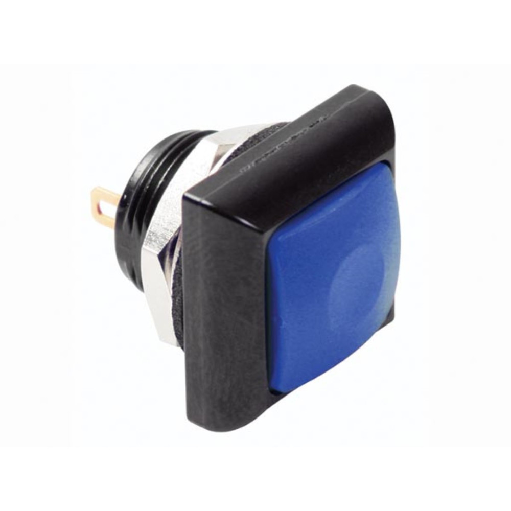 POUSSOIR MÉTALLIQUE CARRÉ AVEC CAPUCHON BLEU - 1P SPST OFF-(ON)