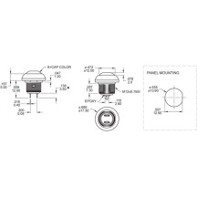 POUSSOIR MÉTALLIQUE ROND AVEC CAPUCHON BLEU - 1P SPST OFF-(ON)