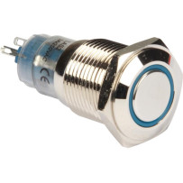 BOUTON-POUSSOIR MÉTALLIQUE ROND SPDT 1NO 1NC - ANNEAU BLEU