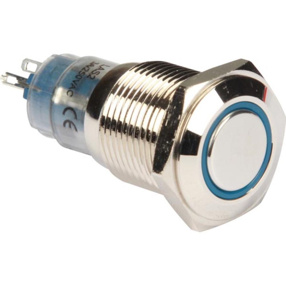 BOUTON-POUSSOIR MÉTALLIQUE ROND SPDT 1NO 1NC - ANNEAU BLEU
