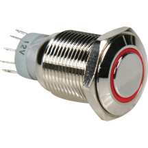 BOUTON-POUSSOIR MÉTALLIQUE ROND SPDT 1NO 1NC - ANNEAU ROUGE