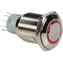 BOUTON-POUSSOIR MÉTALLIQUE ROND SPDT 1NO 1NC - ANNEAU ROUGE