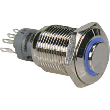INTERRUPTEUR MÉTALLIQUE ROND HAUT SPDT 1NO 1NC - ANNEAU BLEU