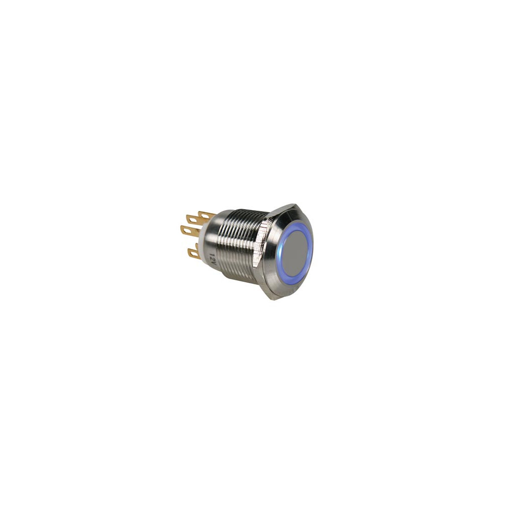 BOUTON-POUSSOIR EN ACIER INOXYDABLE SPDT 1NO 1NC - ANNEAU BLEU - 19mm