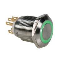 BOUTON-POUSSOIR EN ACIER INOXYDABLE SPDT 1NO 1NC - ANNEAU VERT - 19mm