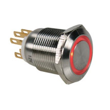 BOUTON-POUSSOIR EN ACIER INOXYDABLE SPDT 1NO 1NC - ANNEAU ROUGE - 19mm