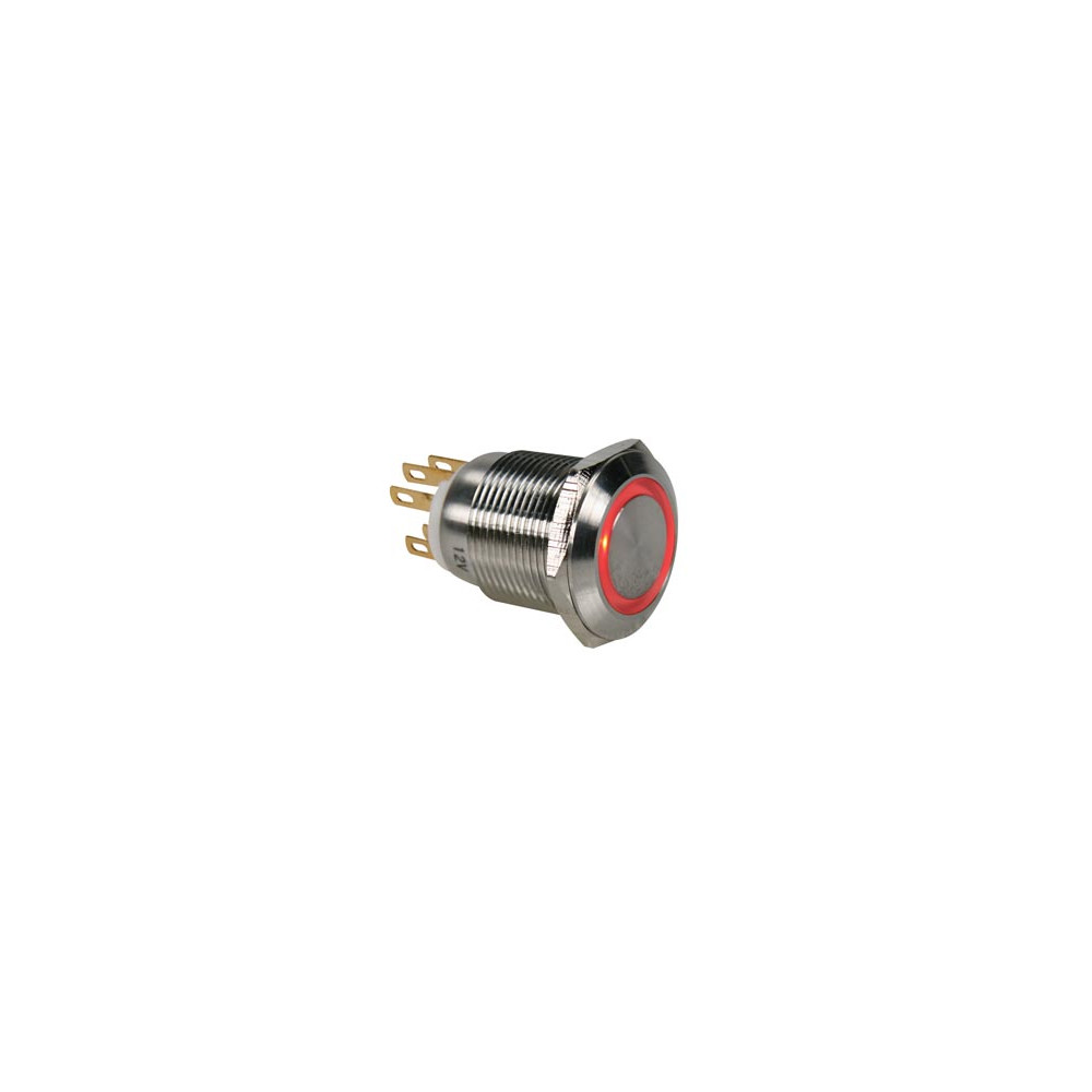BOUTON-POUSSOIR EN ACIER INOXYDABLE SPDT 1NO 1NC - ANNEAU ROUGE - 19mm