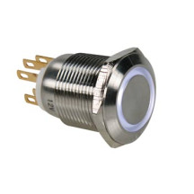 BOUTON-POUSSOIR EN ACIER INOXYDABLE SPDT 1NO 1NC - ANNEAU BLANC - 19mm