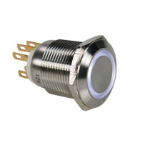 BOUTON-POUSSOIR EN ACIER INOXYDABLE SPDT 1NO 1NC - ANNEAU BLANC - 19mm