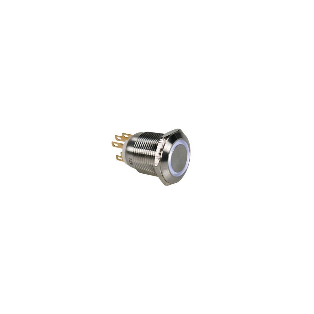 BOUTON-POUSSOIR EN ACIER INOXYDABLE SPDT 1NO 1NC - ANNEAU BLANC - 19mm