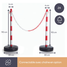 Poteau en plastique pour chaîne de signalisation - rouge/blanc - 2 pcs