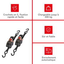 JEU DE 2 x SANGLE D'ARRIMAGE À CLIQUET - 300 kg - 3 m x 25 mm