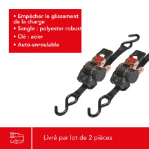 JEU DE 2 x SANGLE D'ARRIMAGE À CLIQUET - 300 kg - 3 m x 25 mm