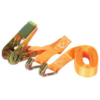 SANGLE D'ARRIMAGE AVEC TENDEUR À CLIQUET + CROCHETS - MAX. 500 kg - 4.5 m x 25 mm