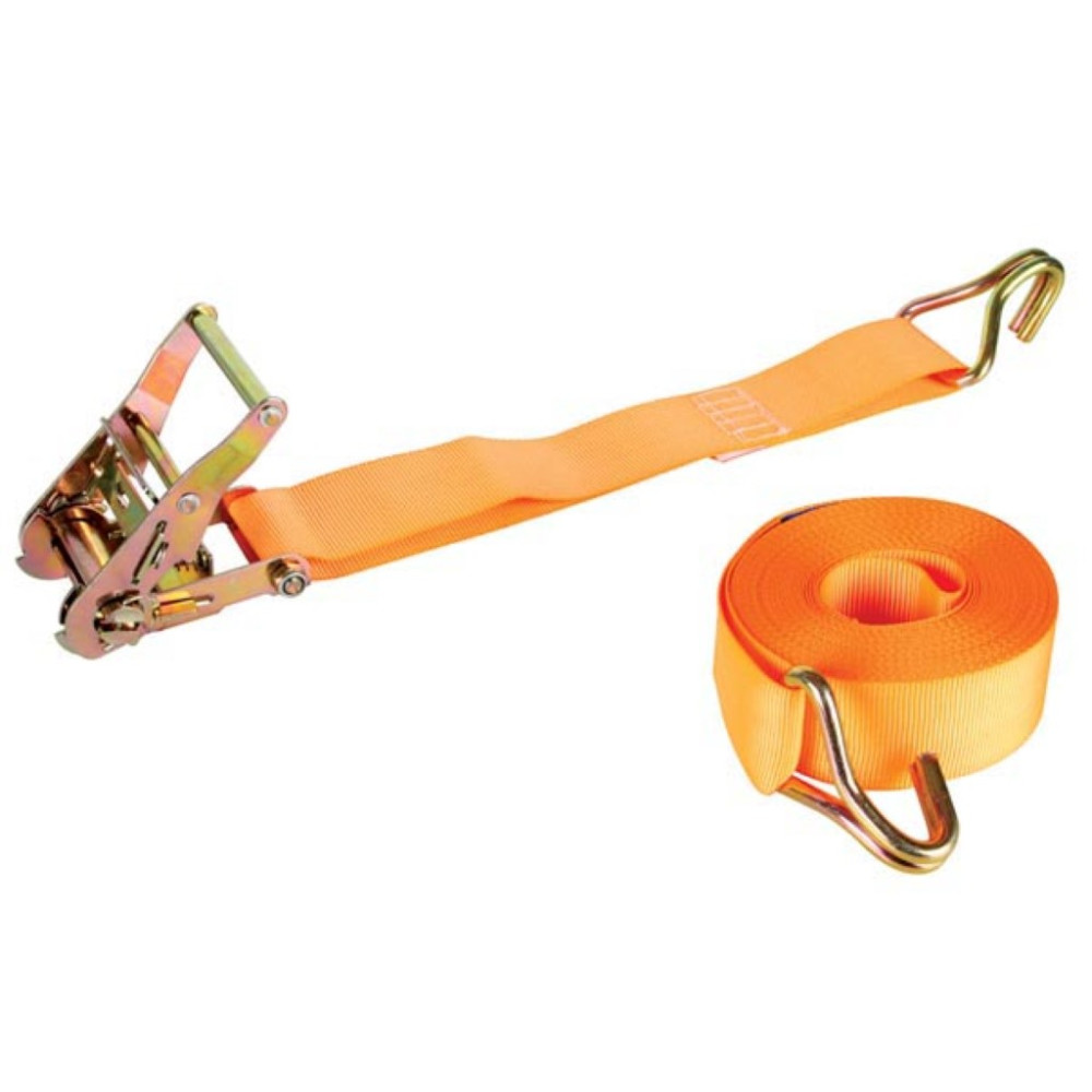 SANGLE D'ARRIMAGE AVEC TENDEUR À CLIQUET + CROCHETS - MAX. 2000 kg - 9 m x 50 mm