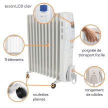 Radiateur à bain d'huile - 2500 W - 11 ailettes - Écran LCD
