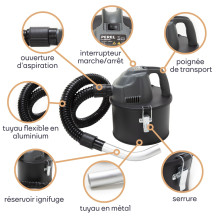 Mini aspirateur de cendres - 600W- 4L - avec tuyau flexible 0,3 m