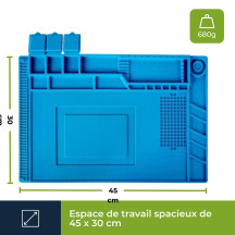 Tapis de réparation/assemblage en silicone haute température avec compartiments - 450 x 300 mm