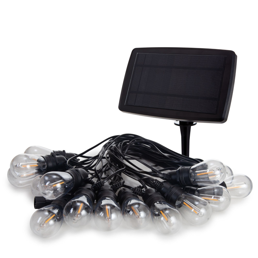Solar LED - 15 m - 15 lampes blanc chaud - càble noir