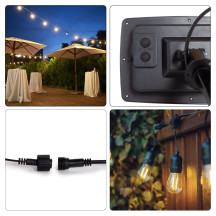 Solar LED - 15 m - 15 lampes blanc chaud - càble noir