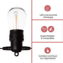 Solar LED - 15 m - 15 lampes blanc chaud - càble noir