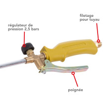 Désherbeur à gaz, tuyau de 5 m, régulateur 2,5 bar