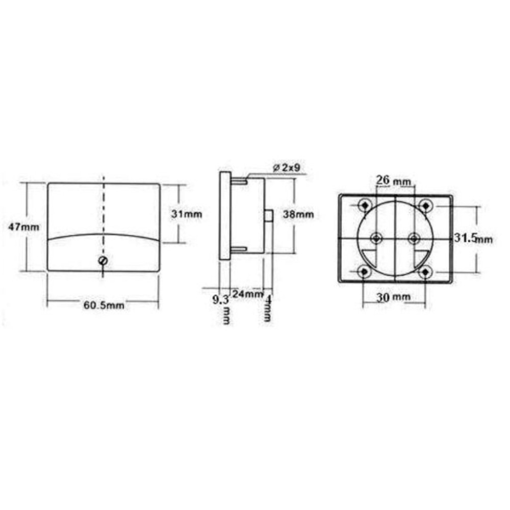 Voltmètre analogue de tableau 30V CC / 60 x 47mm
