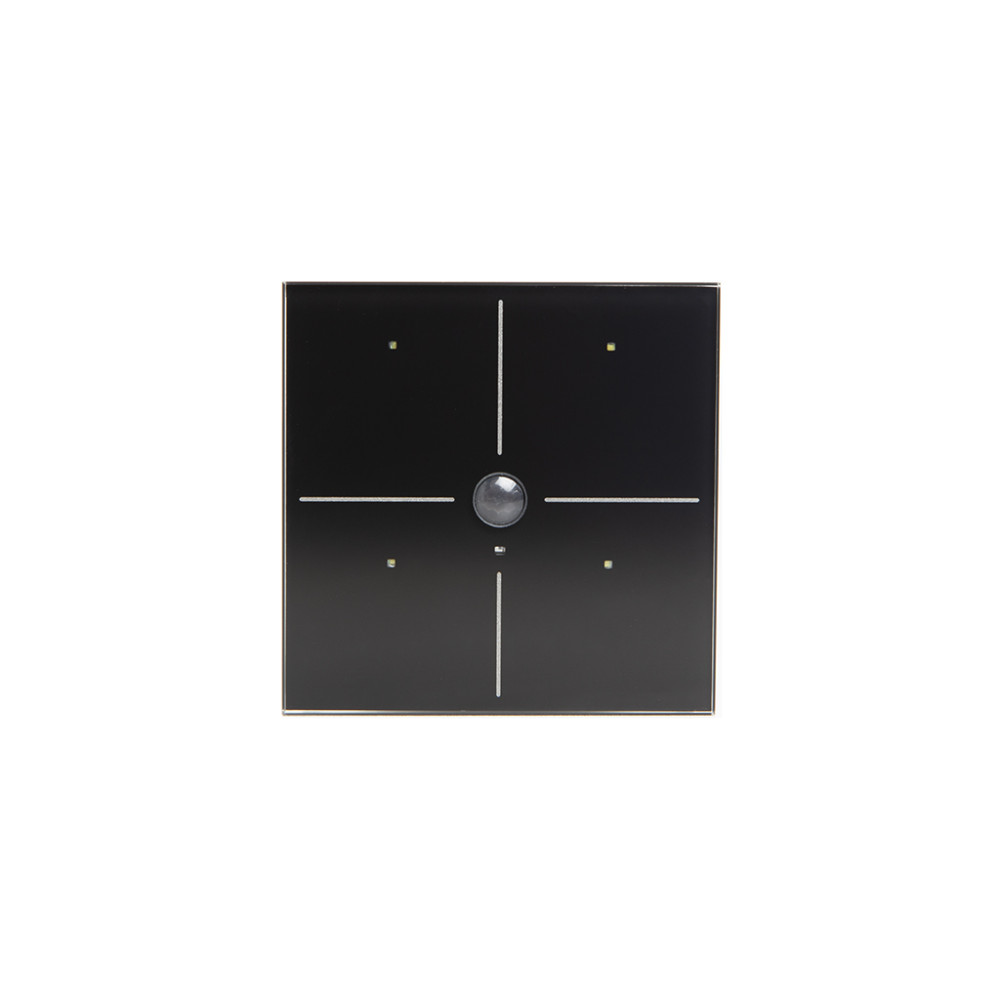 Module de commande en verre avec 4 touches tactiles et détecteur de mouvement et de crépuscule intégré (version noire)