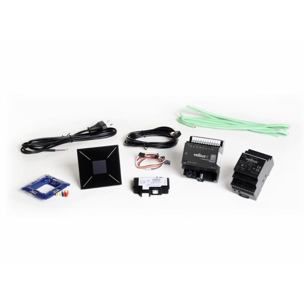 Pack d'introduction Velbus incl. module de commande en verre noir avec écran OLED.
