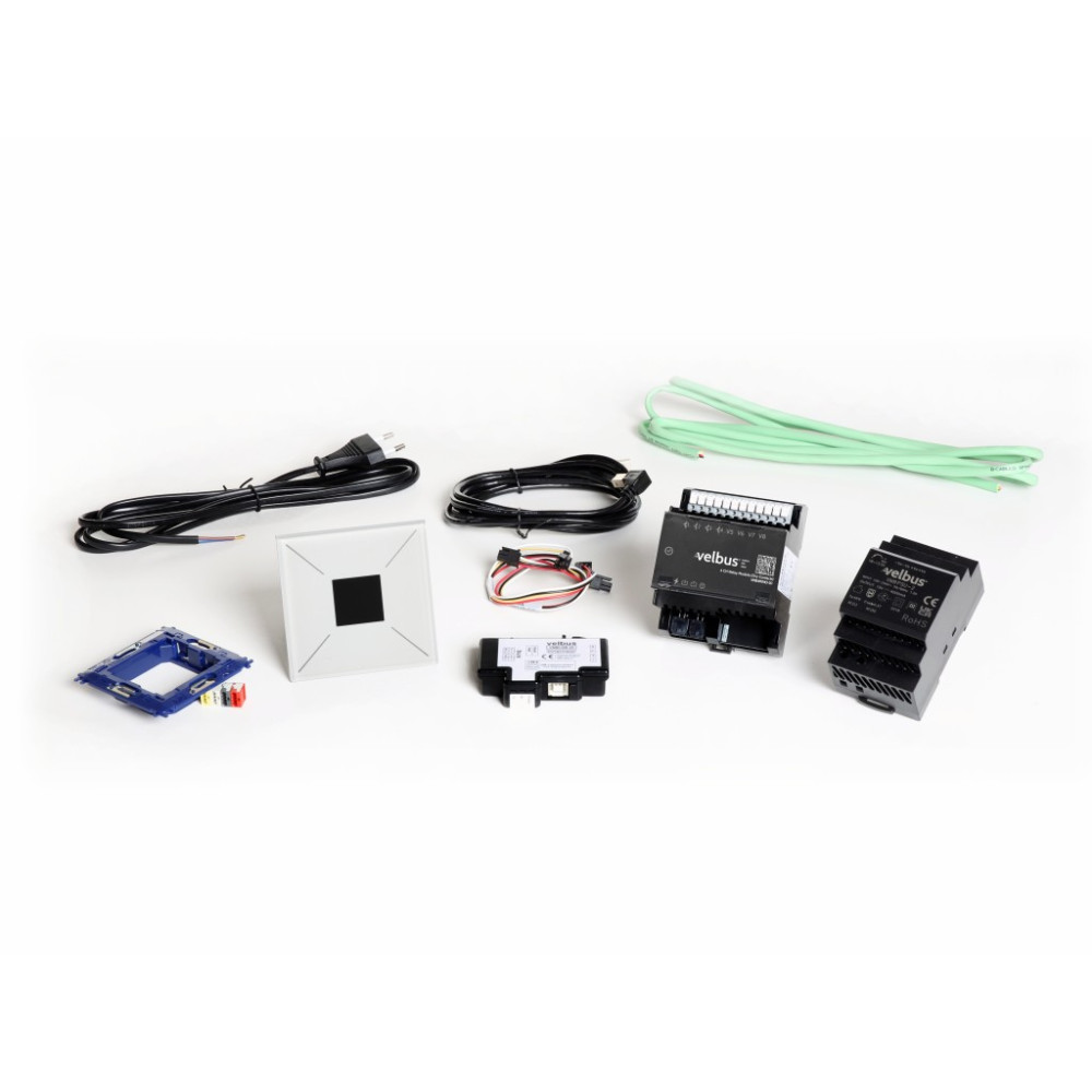 Pack d'introduction Velbus incl. module de commande en verre blanc avec écran OLED.