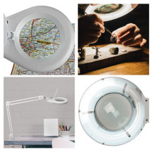 Lampe de bureau avec loupe, bras pivotant et pince - 5 dioptries - 22 W