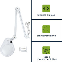 Lampe de bureau avec loupe, bras pivotant et pince - 5 dioptries - 22 W