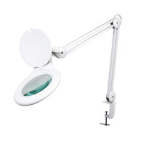 Lampe de bureau avec loupe, bras pivotant et pince - 8 dioptries - 22 W - blanche