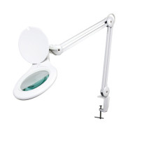 Lampe de bureau avec loupe, bras pivotant et pince - 8 dioptries - 22 W - blanche