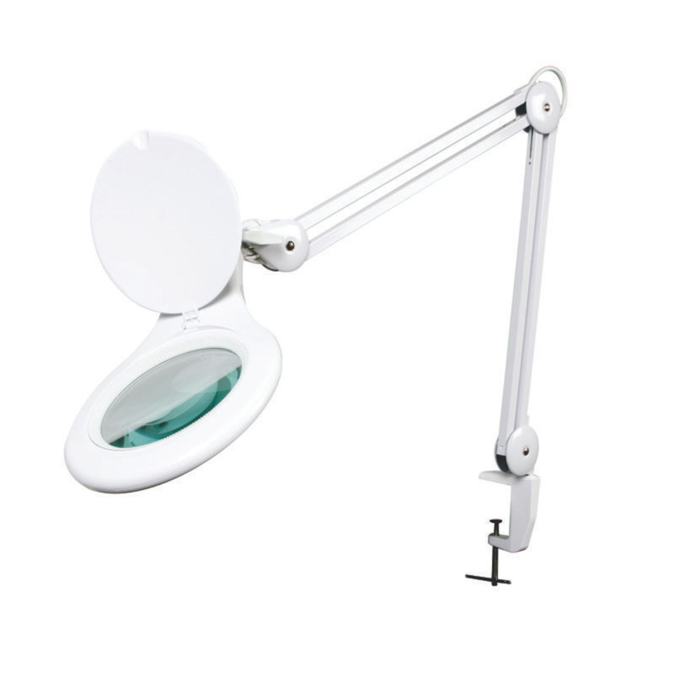 Lampe de bureau avec loupe, bras pivotant et pince - 8 dioptries - 22 W - blanche