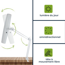 Lampe de bureau avec bras pivotant et pince - 3 tubes fluorescents de 14 W - blanche