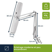 Lampe de bureau avec bras pivotant et pince - 3 tubes fluorescents de 14 W - blanche