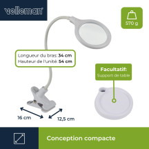 Lampe de bureau LED avec col de cygne et pince de fixation - 5 dioptries - 6 W