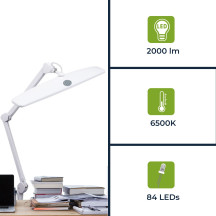 Lampe de bureau LED avec loupe - 21 W - intensité réglable - blanche