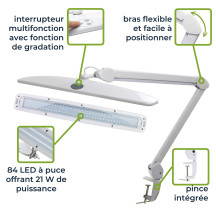 Lampe de bureau LED avec loupe - 21 W - intensité réglable - blanche