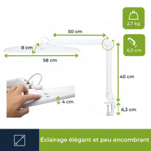 Lampe de bureau LED avec loupe - 21 W - intensité réglable - blanche