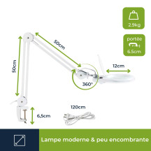 Lampe de bureau LED avec loupe intégrée - 8 dioptries - 8 W